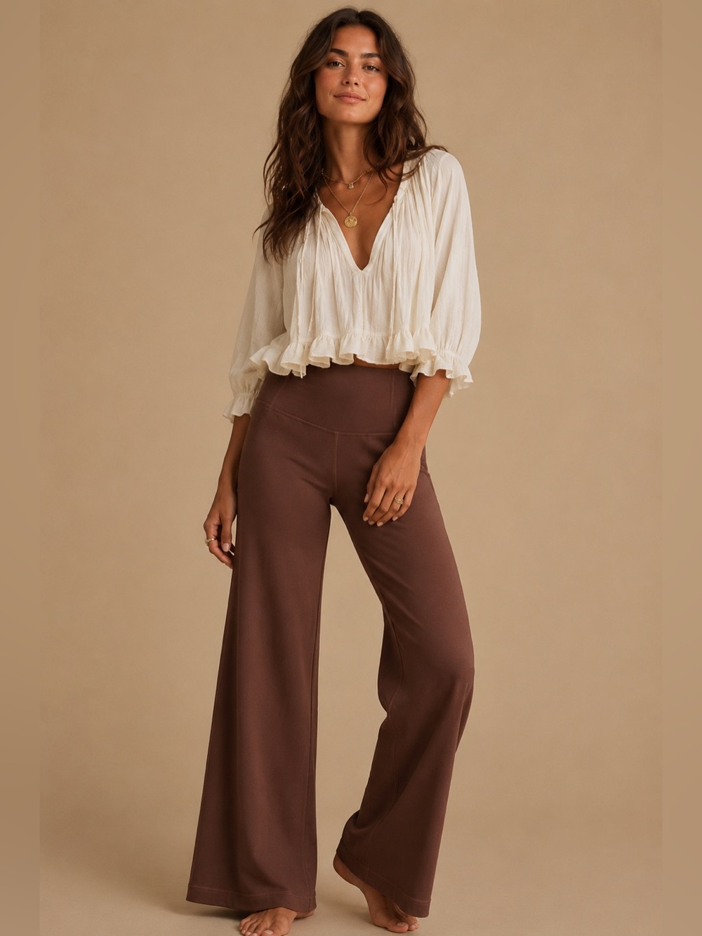 Lululemon Athletica BrownHigh-Rise Wide Leg Yoga Pants in Brown
